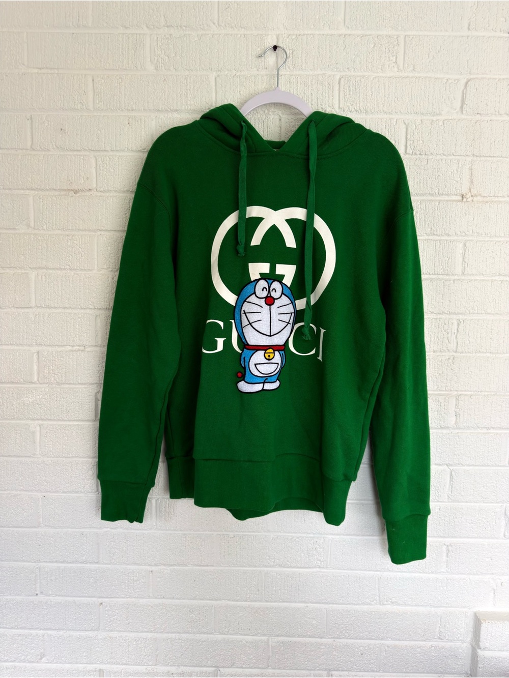NWT 2021 Doraemon x Gucci Green Hoodie with White Logo and Cartoon Patch